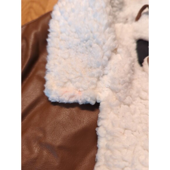 Torrid Faux Leather Jacket Womens 1X Brown Sherpa Lined Zip Asymmetrical Moto - Picture 7 of 12